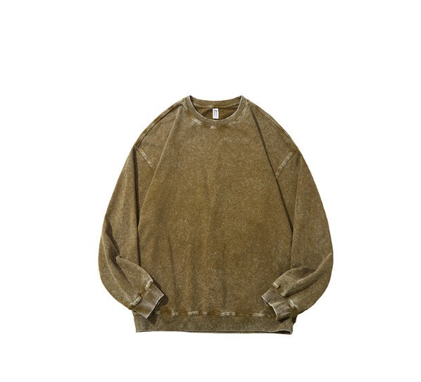 Men's Cotton Washed Round Neck Long Sleeve Sweater