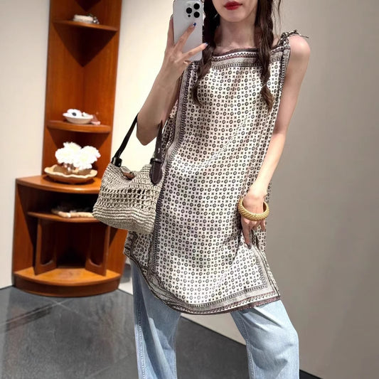Women's Fashion Temperament Printed Sleeveless Dress