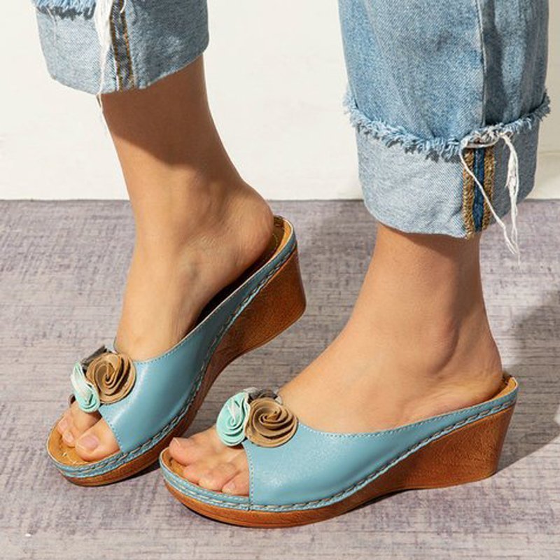 Fashion Flower Wedge Fish Mouth Sandals Women's Shoes