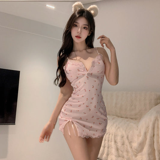 Backless Hollow-out Deep V Lace Nightdress