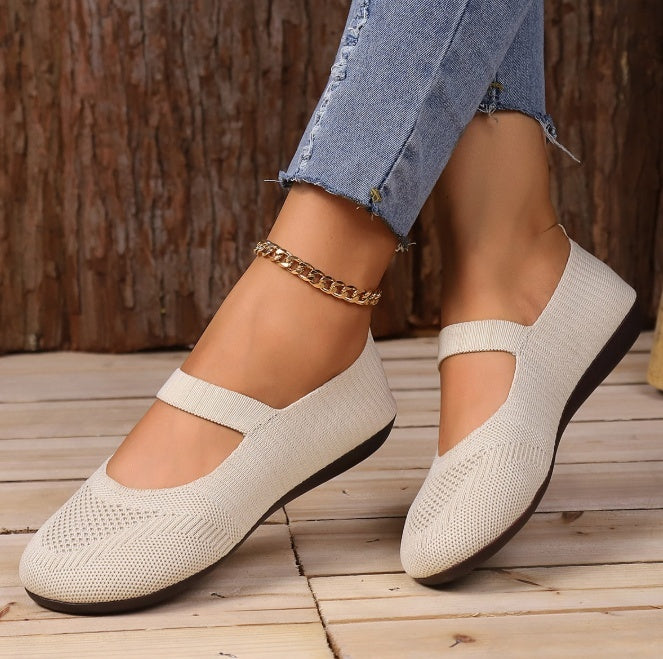 Women's Flat Bottom Pumps Plus Size Shallow Mouth Low-top Slip-on Flyknit