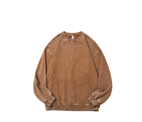 Men's Cotton Washed Round Neck Long Sleeve Sweater
