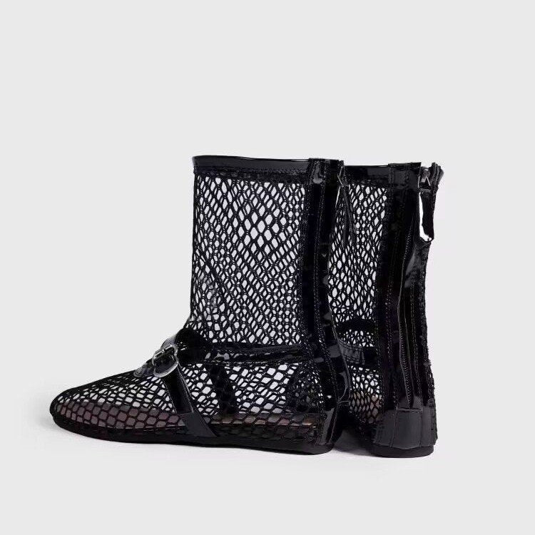 Metal Buckle With Back Zipper Ballet Women's Shoes High Top Fashion Shoes