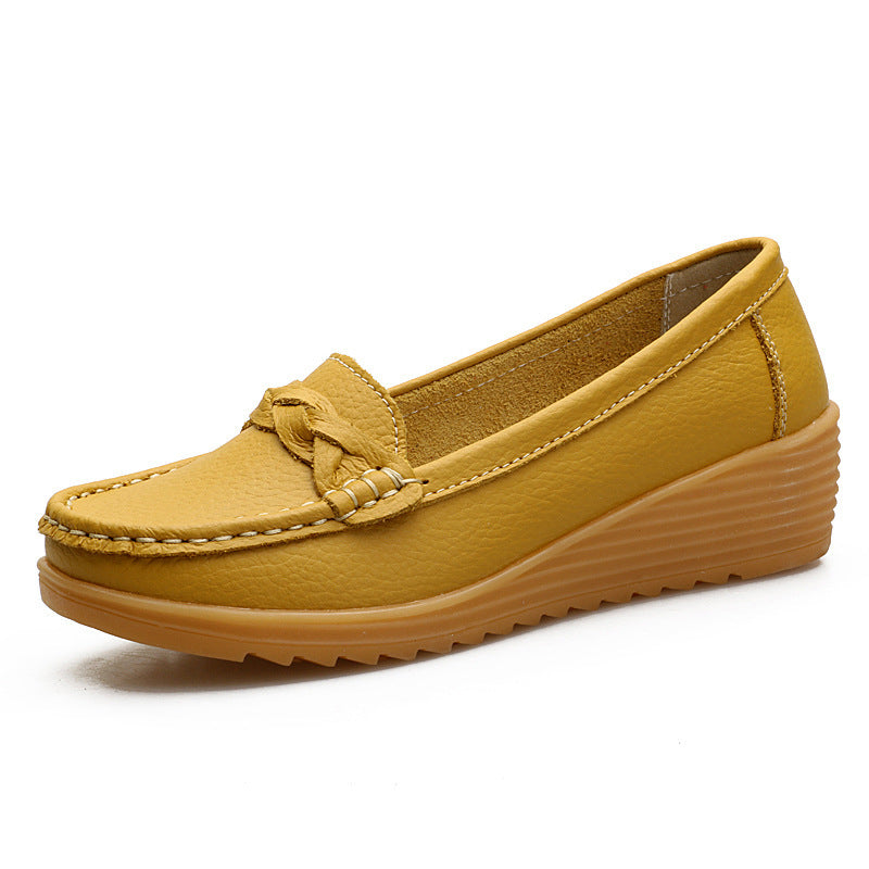 Women's Cowhide Gommino Soft Bottom Wedge Heels