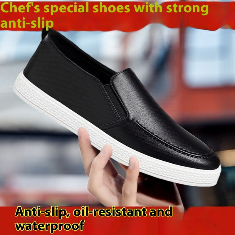 Men's Slip-On Kitchen Work Shoes - Leather Non-Slip
