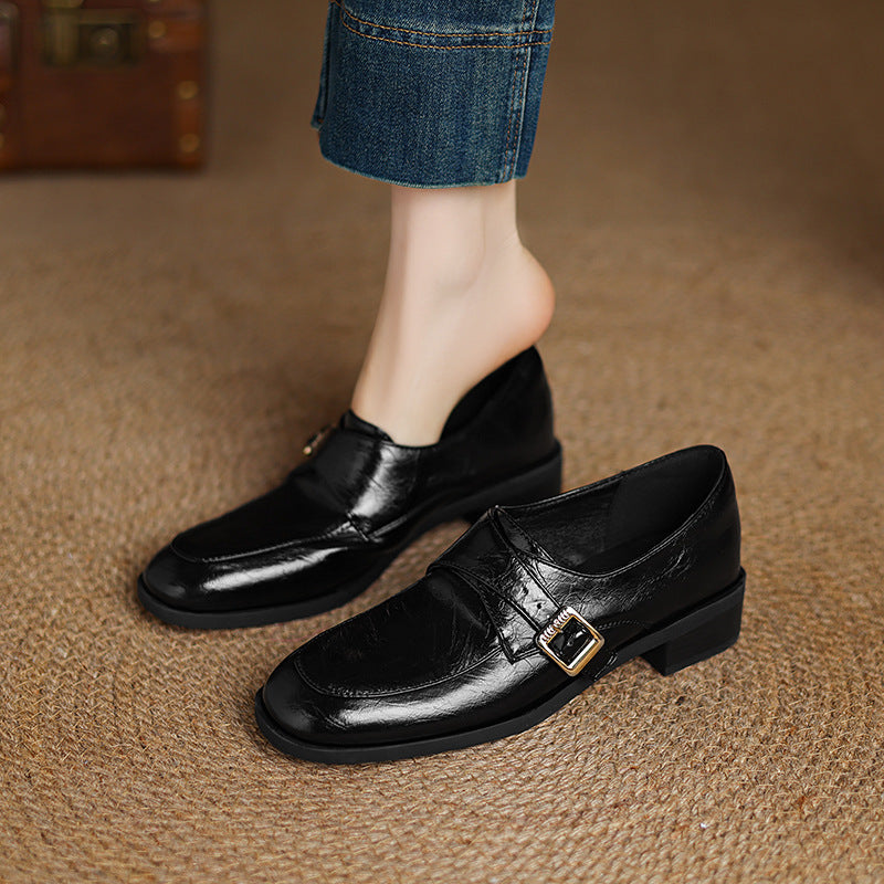 Low Heel Plus Size Buckle Litchi Pattern Shoes
