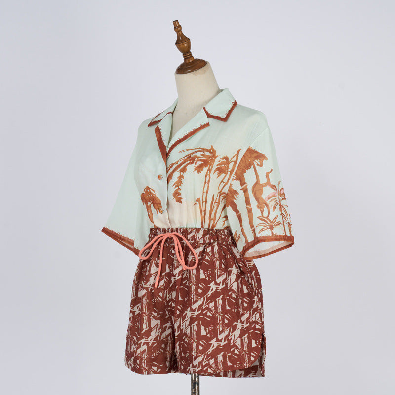 Women's Silk Printed Short Sleeved Shorts Set