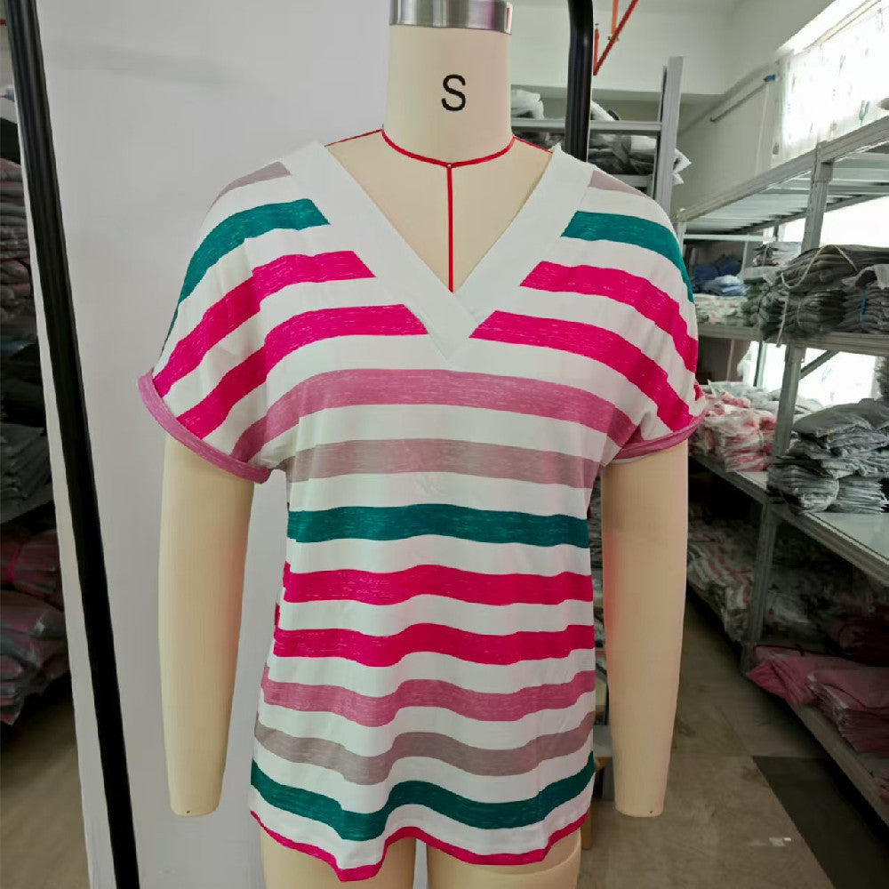 Women's Casual Round Neck Striped T-shirt Top