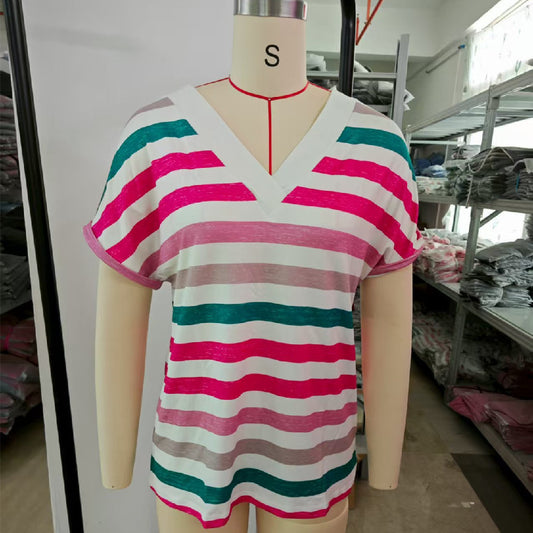 Women's Casual Round Neck Striped T-shirt Top