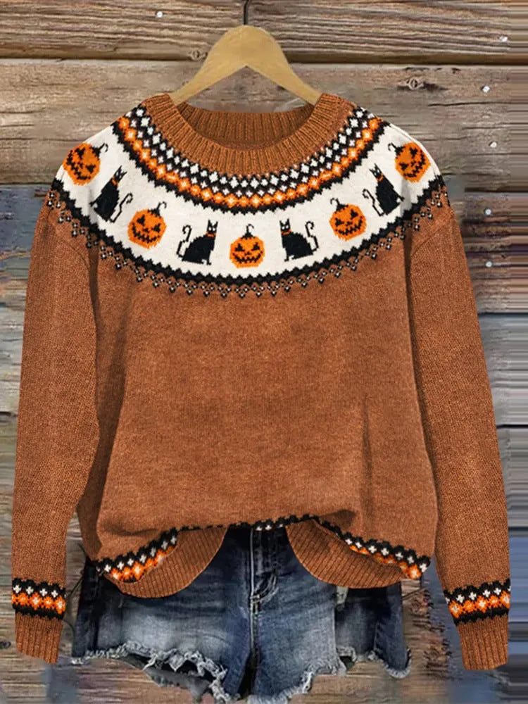 Women's Simple Loose Digital Printed Round Neck Sweater