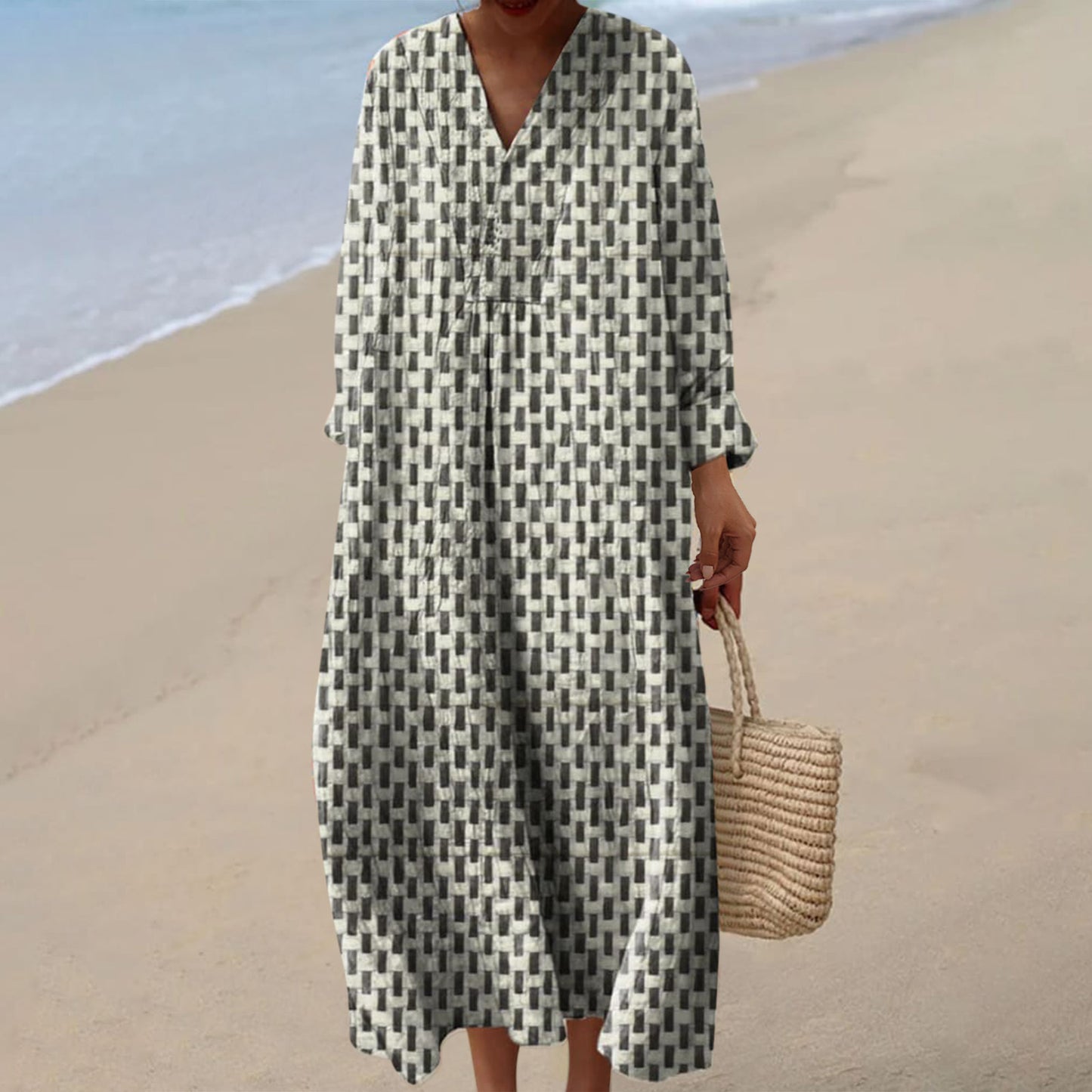 Women's Casual 3D Printed Floral Print Sleeved Long Dress