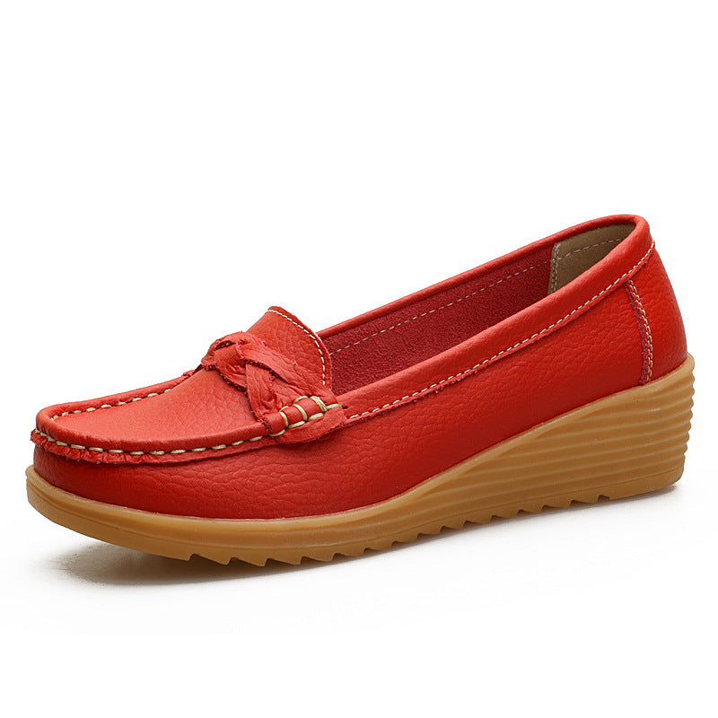 Women's Cowhide Gommino Soft Bottom Wedge Heels