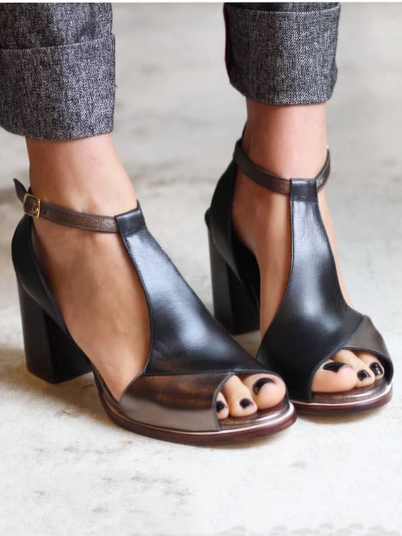 Women's Solid Color High Heel Peep Toe Buckle Sandals