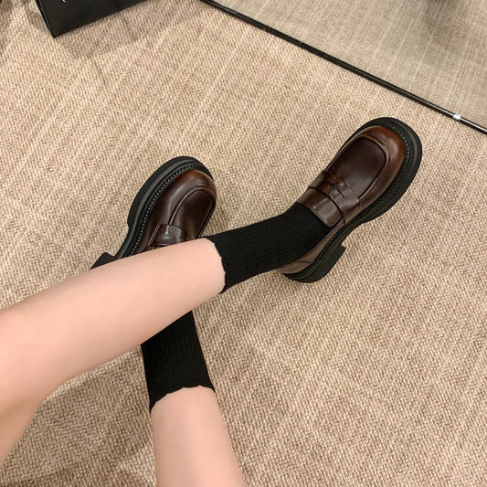 British Style Retro Rub Colored Thick Bottom Loafers