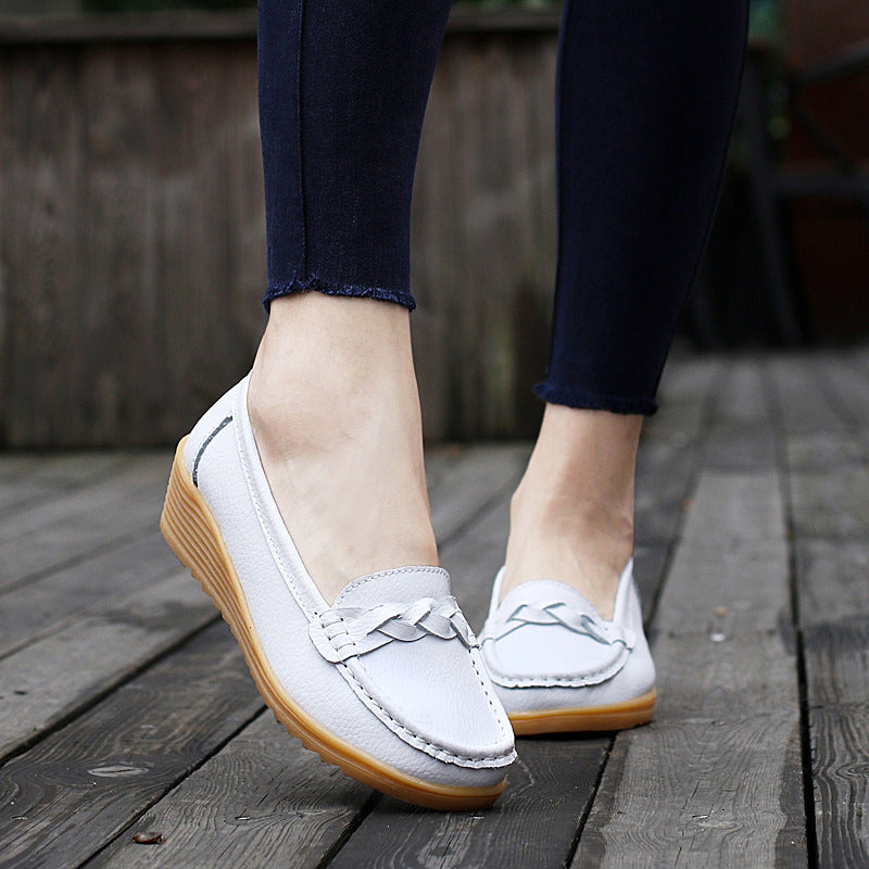 Women's Cowhide Gommino Soft Bottom Wedge Heels