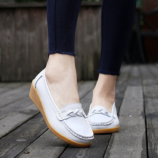 Women's Cowhide Gommino Soft Bottom Wedge Heels
