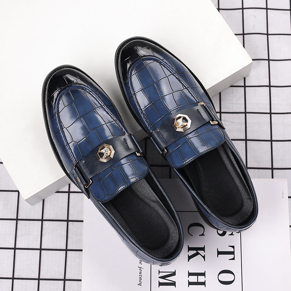 Men's Plaid Casual Loafers with Metal Buckle Detail