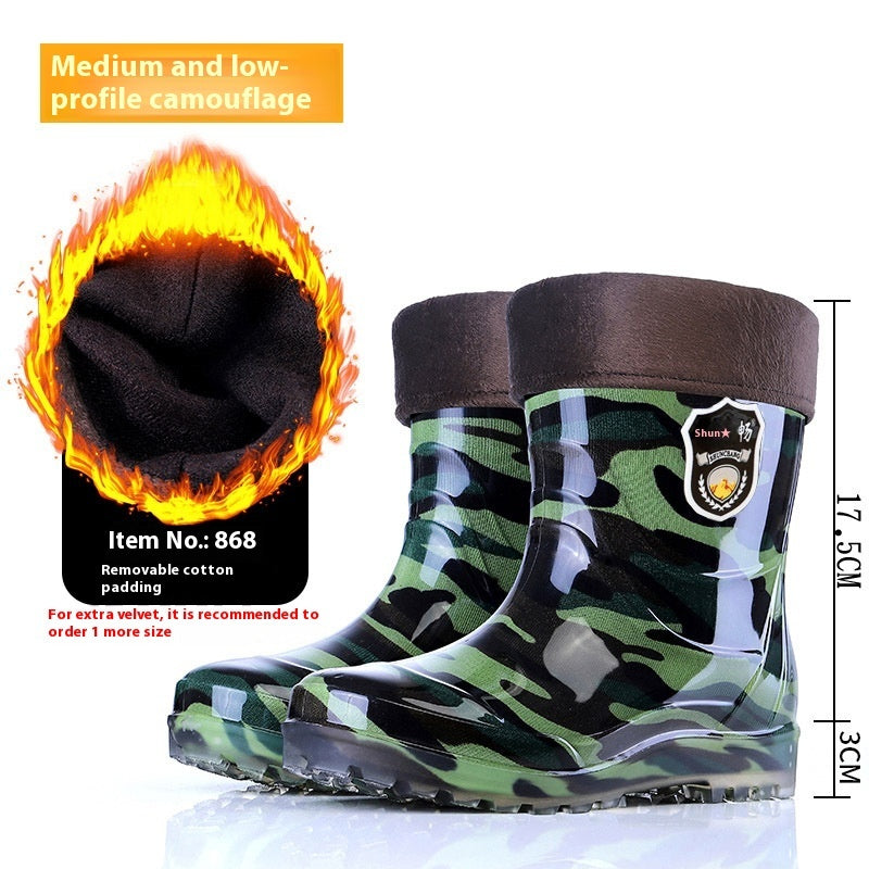 Men's Camouflage Rain Boots - Fleece-Lined Waterproof