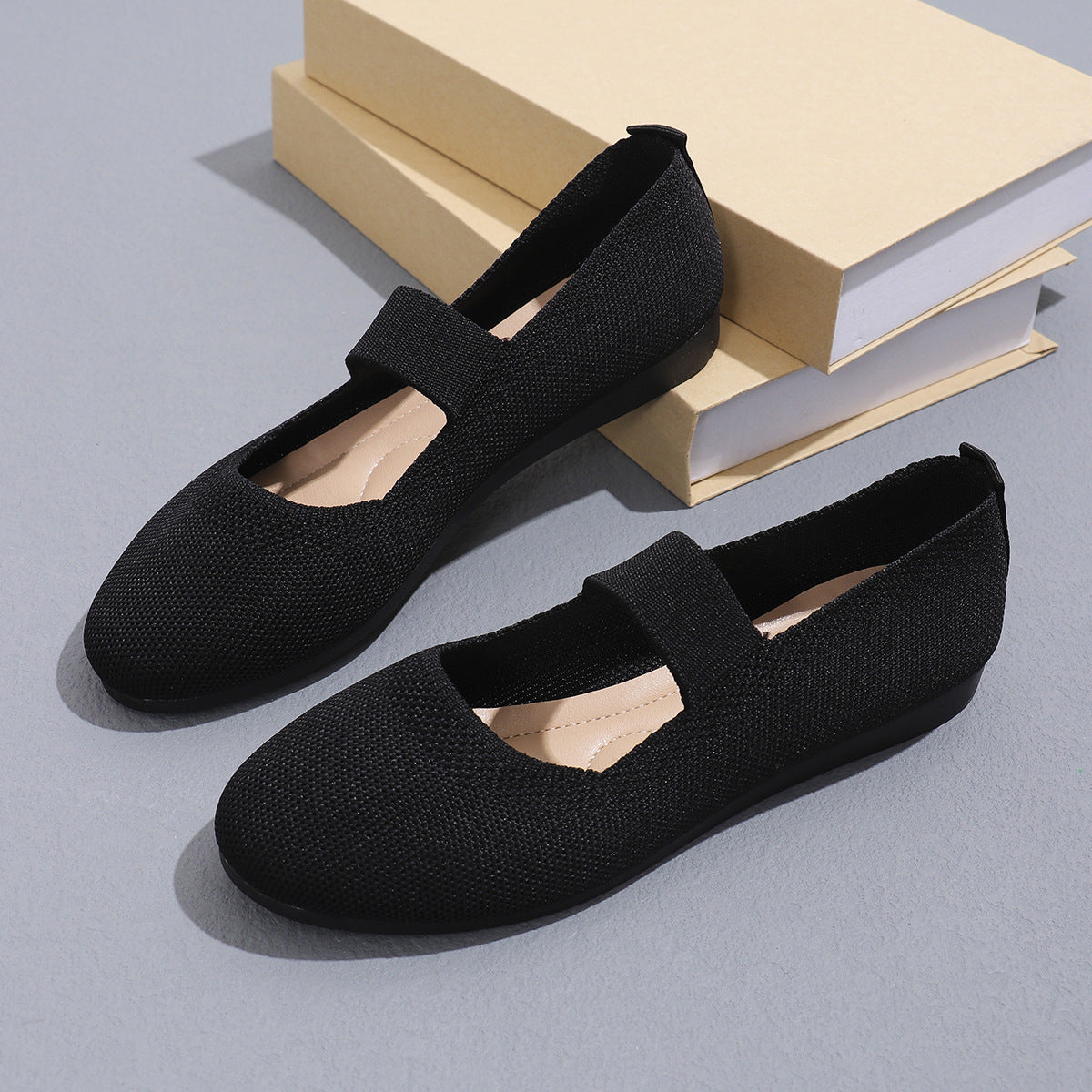 Women's Flat Bottom Pumps Plus Size Shallow Mouth Low-top Slip-on Flyknit