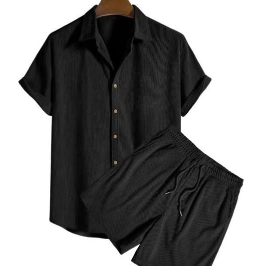 Beachwear Corduroy Short Sleeve Suit Two-piece Set