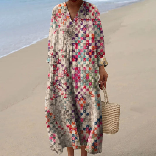Women's Casual 3D Printed Floral Print Sleeved Long Dress