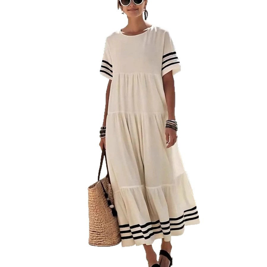 Women's Striped Temperament Leisure Round Neck Loose Dress