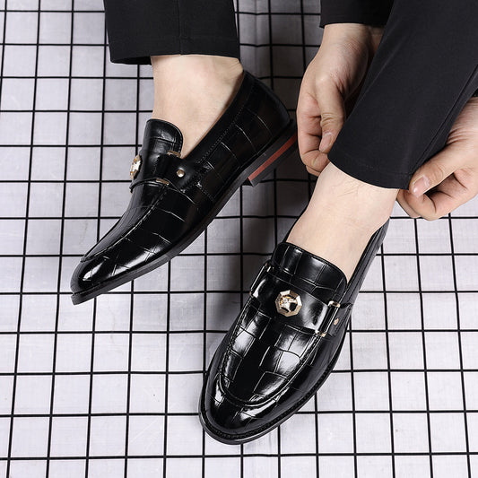 Men's Plaid Casual Loafers with Metal Buckle Detail