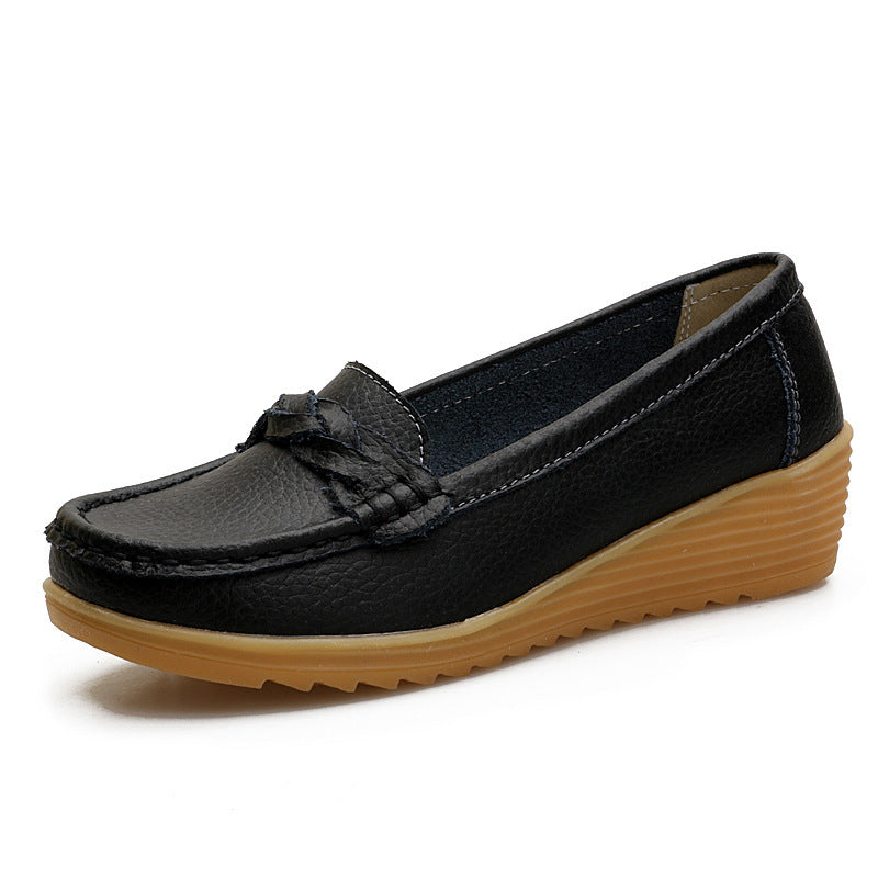 Women's Cowhide Gommino Soft Bottom Wedge Heels