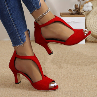 Women's Zippered High Heeled Fish Beak Sandals