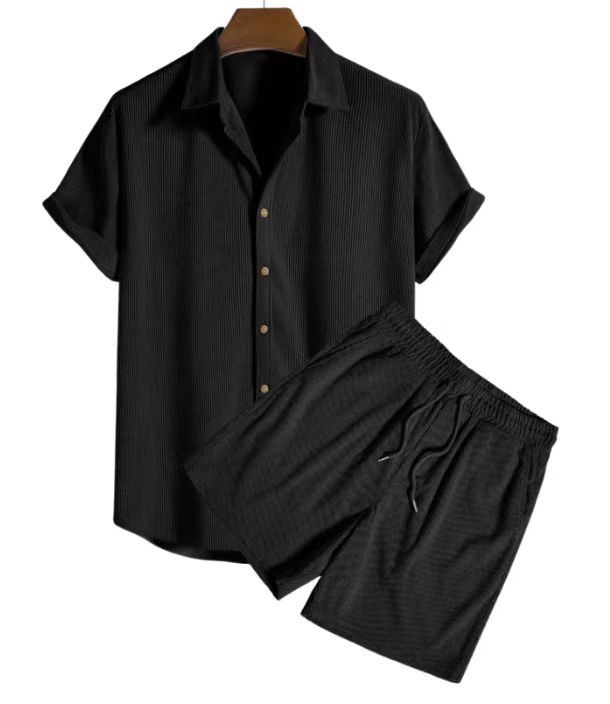 Beachwear Corduroy Short Sleeve Suit Two-piece Set