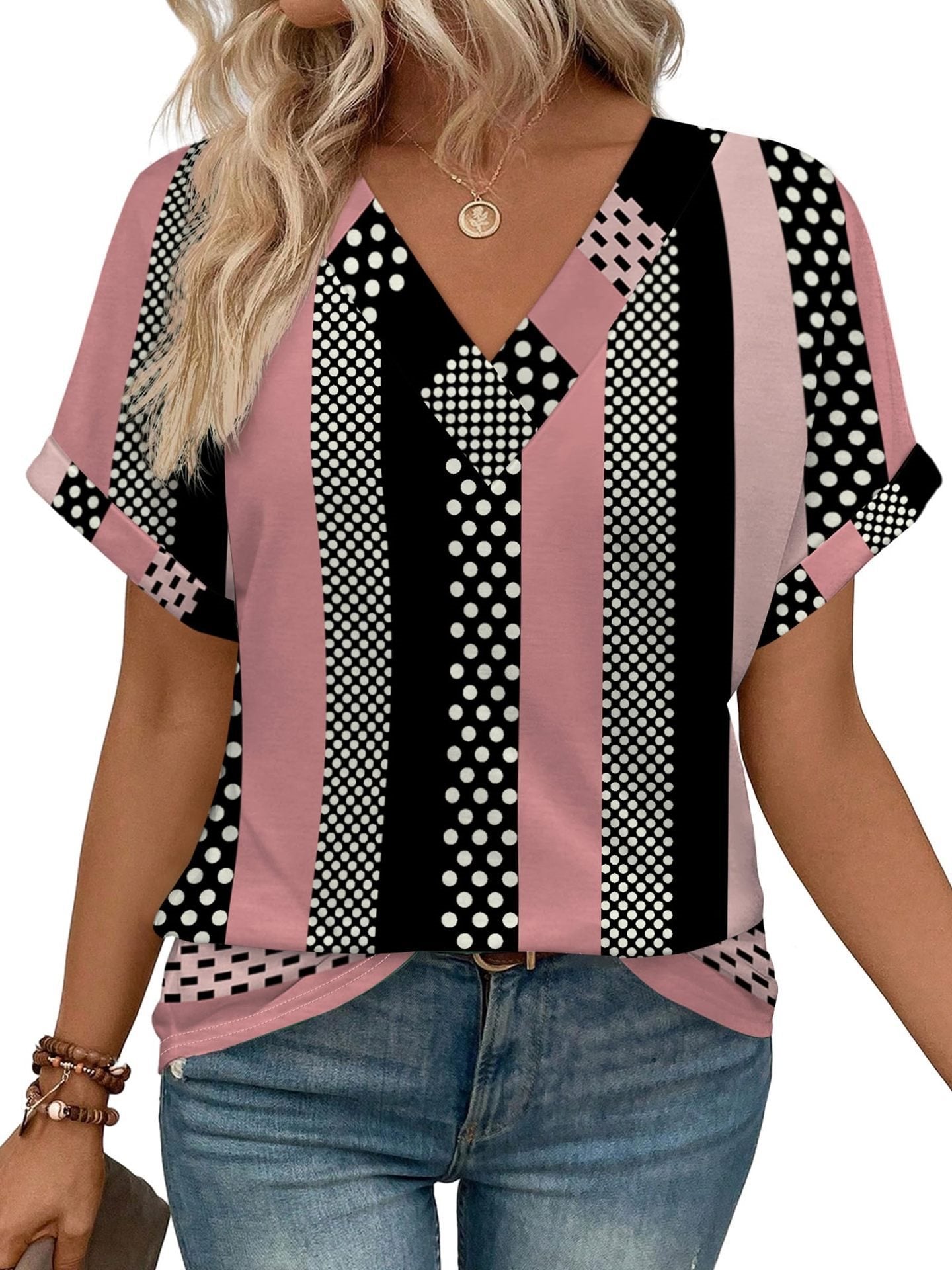 Women's Casual Round Neck Striped T-shirt Top