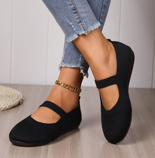 Women's Flat Bottom Pumps Plus Size Shallow Mouth Low-top Slip-on Flyknit