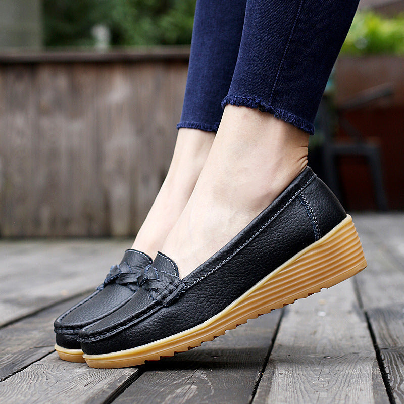 Women's Cowhide Gommino Soft Bottom Wedge Heels