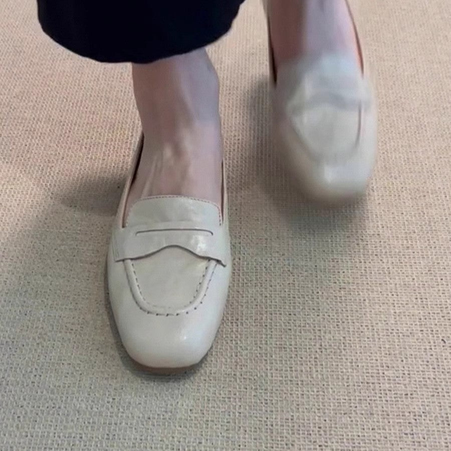 Women's Flat All-match Square Toe French Leather Shoes