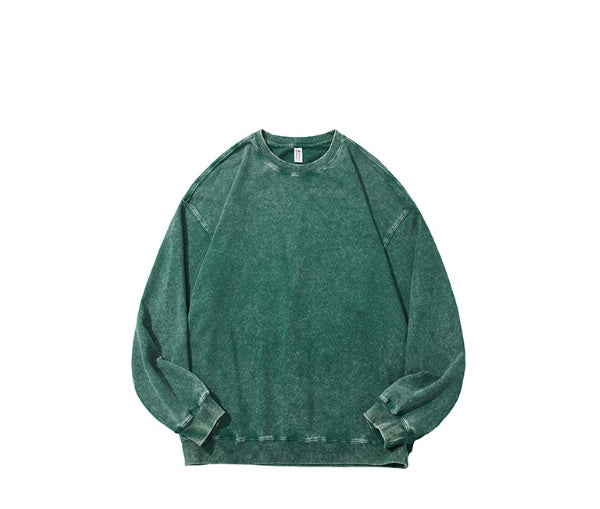Men's Cotton Washed Round Neck Long Sleeve Sweater