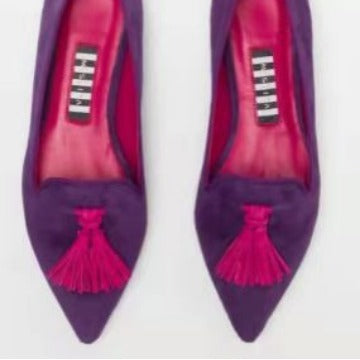 Women's Low-cut Pointed-toe Colorblock Tassel Flat Shoes