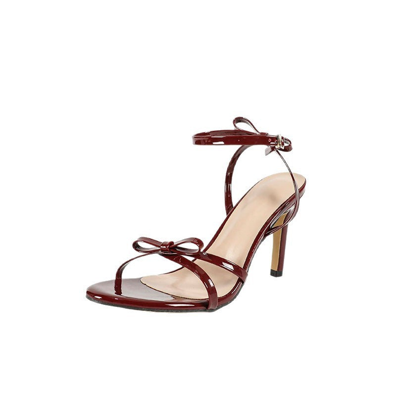 Women's Pointed Patent Leather Strap Cross Ankle Strap Stiletto Sandals High Heels