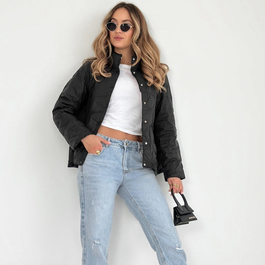 Women's Short Chic Button Stand Collar Cotton-padded Coat