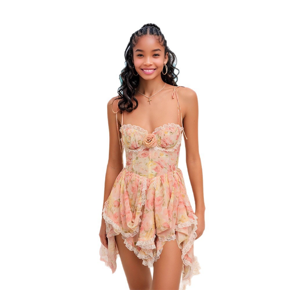 Women's Fashionable Lace Irregular Swing Suspender Skirt